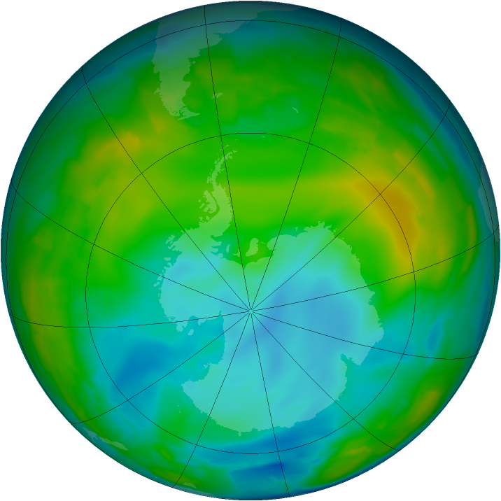 Antarctic ozone map for 06 July 2009